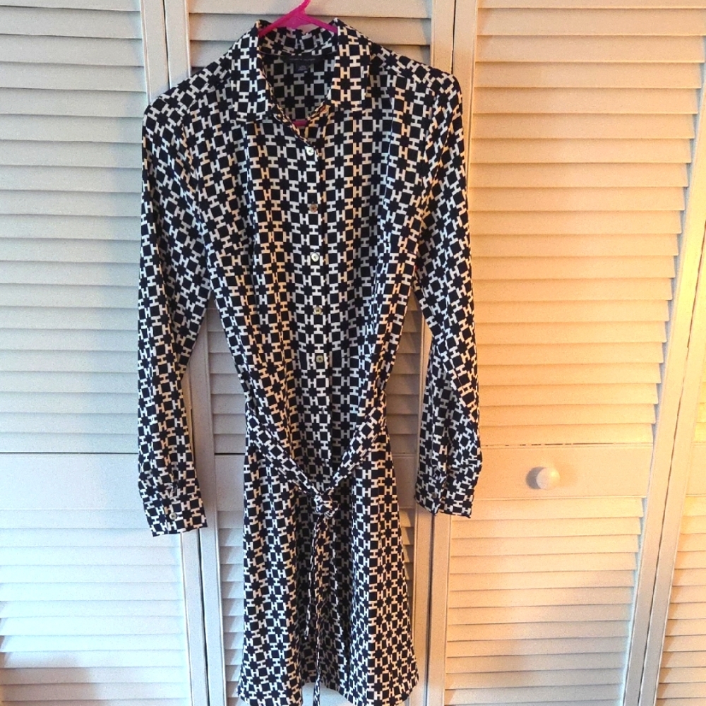 Tommy Hilfiger Dark Blue and White Geometric Dress